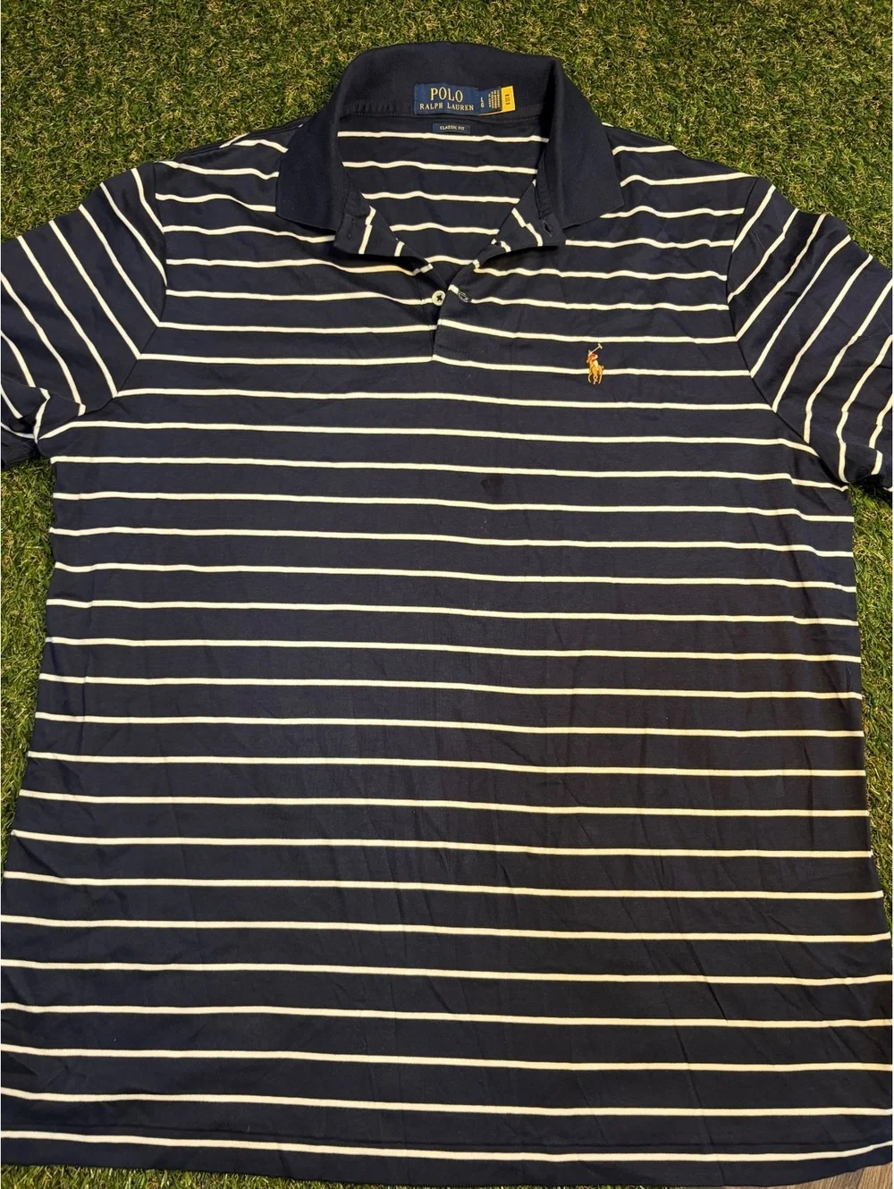 Polo Ralph Lauren Classic Fit Navy Blue and White Striped Lg